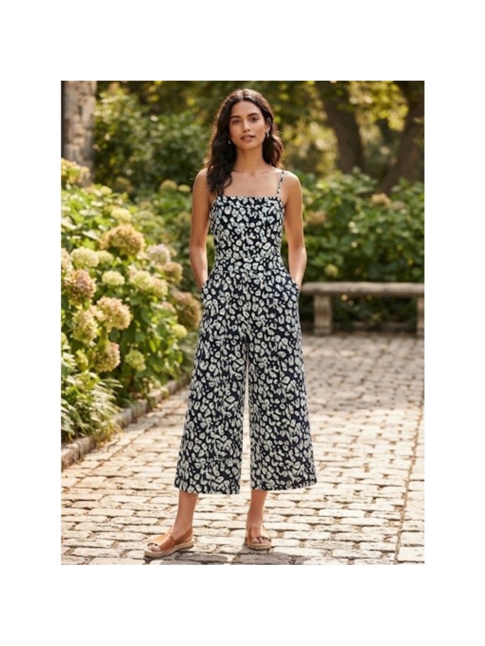 Banana Republic Navy and White Floral Wide-Leg Jumpsuit